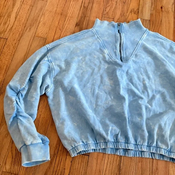 Free People Movement Valley Girl Sweatshirt Acid Wash Blue Quarter-Zip Pullover - Picture 4 of 12